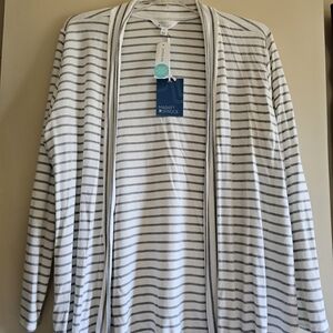 Market & Spruce White Cardigan with Gray Stripes